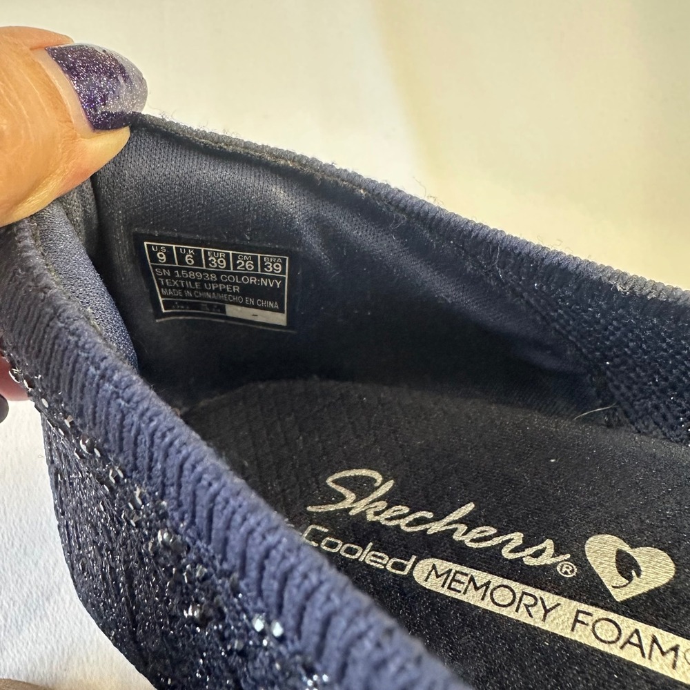 Skechers Cleo 2.0 Love Spell Navy Blue Shimmer Knit Pointed Toe Flats Shoes - Picture 11 of 12